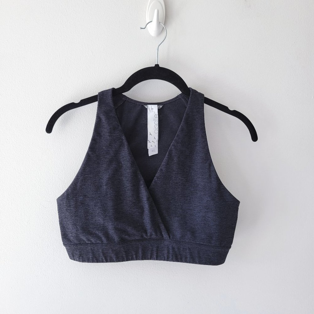 Oiselle Women's Lux Wrap Lounge Sports Bra Heather Black 6